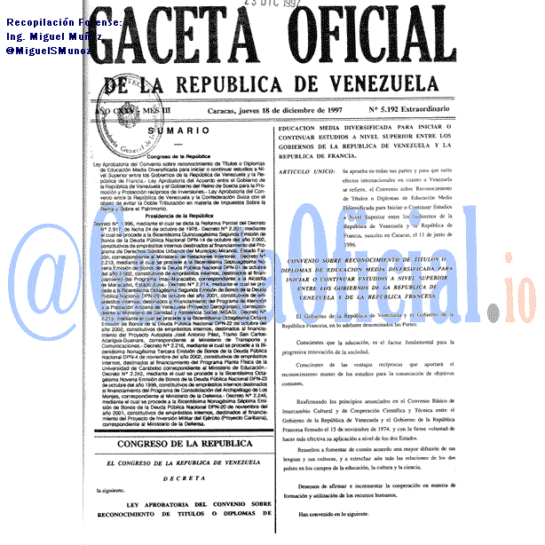 Gaceta Oficial 5192 del 18 Diciembre 1997