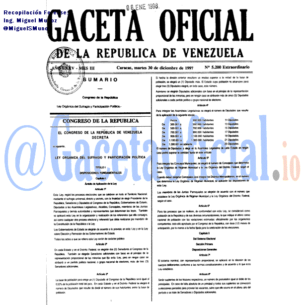 Gaceta Oficial 5200 del 30 Diciembre 1997