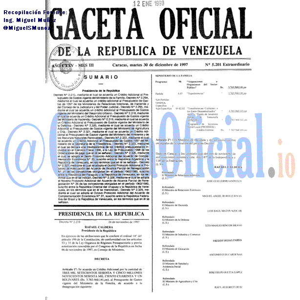 Gaceta Oficial 5201 del 30 Diciembre 1997