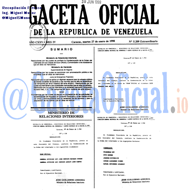 Gaceta Oficial 5209 del 27 Enero 1998