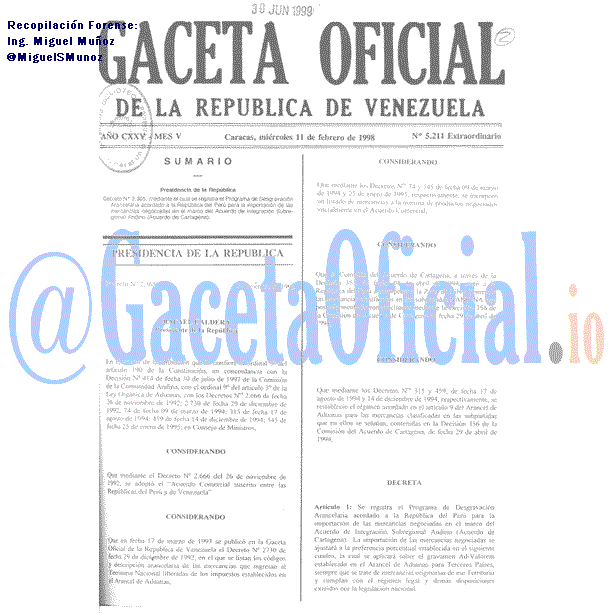 Gaceta Oficial 5211 del 11 Febrero 1998