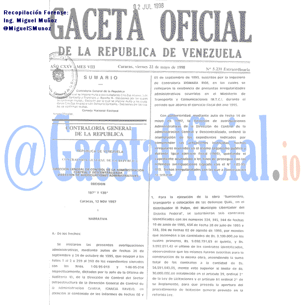 Gaceta Oficial 5231 del 22 Mayo 1998