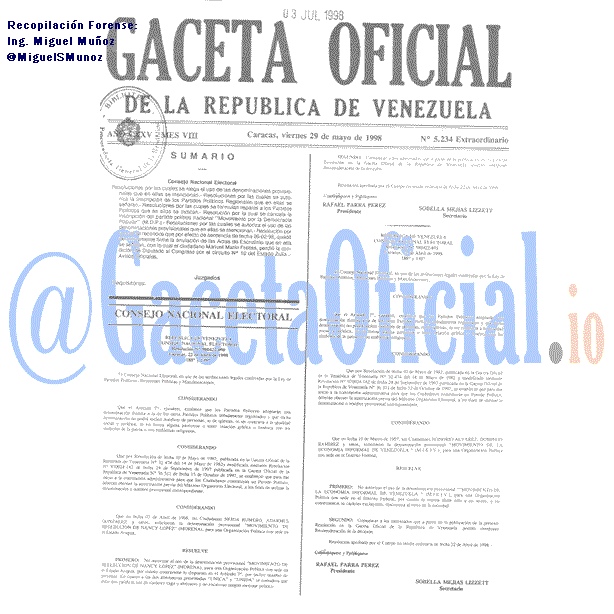 Gaceta Oficial 5234 del 29 Mayo 1998