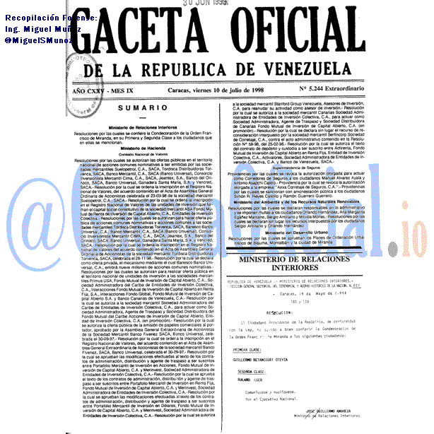 Gaceta Oficial 5244 del 10 Julio 1998