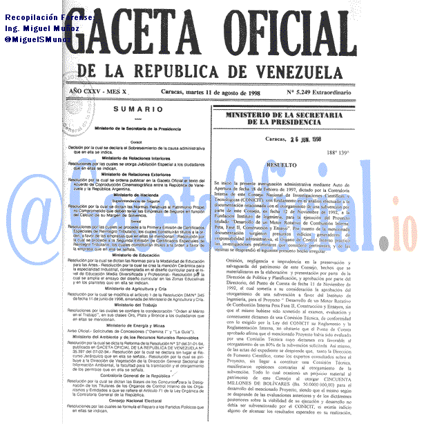 Gaceta Oficial 5249 del 11 Agosto 1998