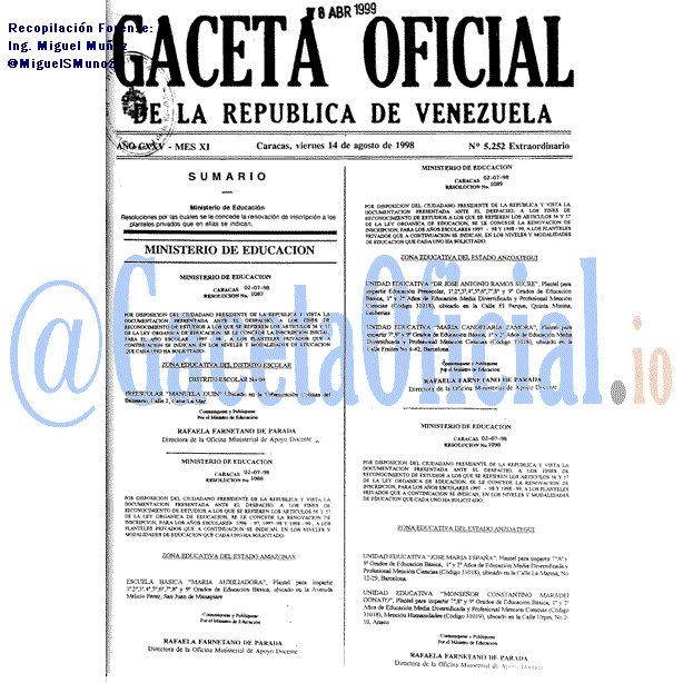 Gaceta Oficial 5252 del 14 Agosto 1998
