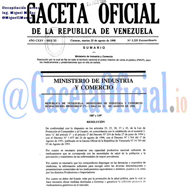 Gaceta Oficial 5255 del 25 Agosto 1998