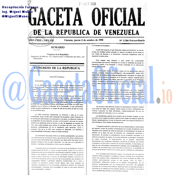 Gaceta Oficial 5266 del 2 Octubre 1998