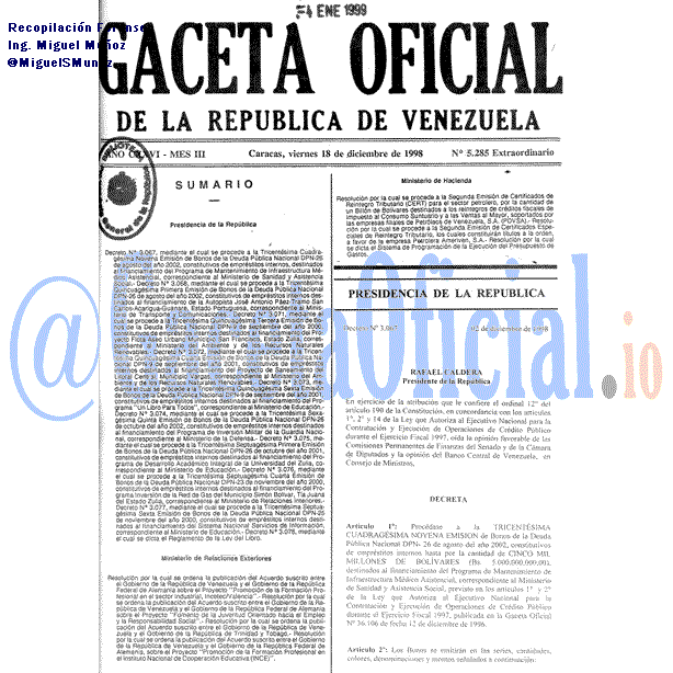 Gaceta Oficial 5285 del 18 Diciembre 1998