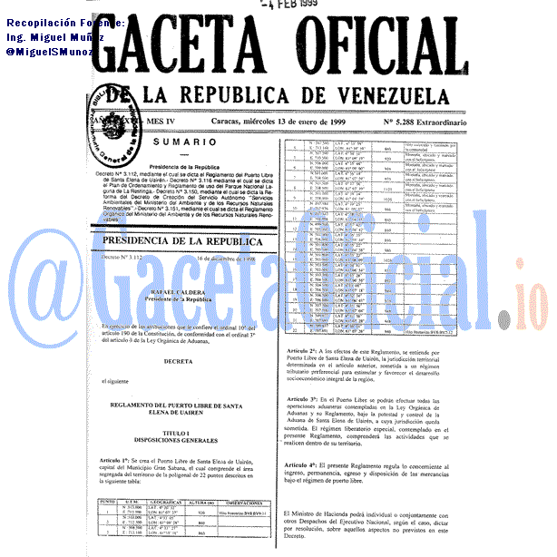 Gaceta Oficial 5288 del 13 Enero 1999