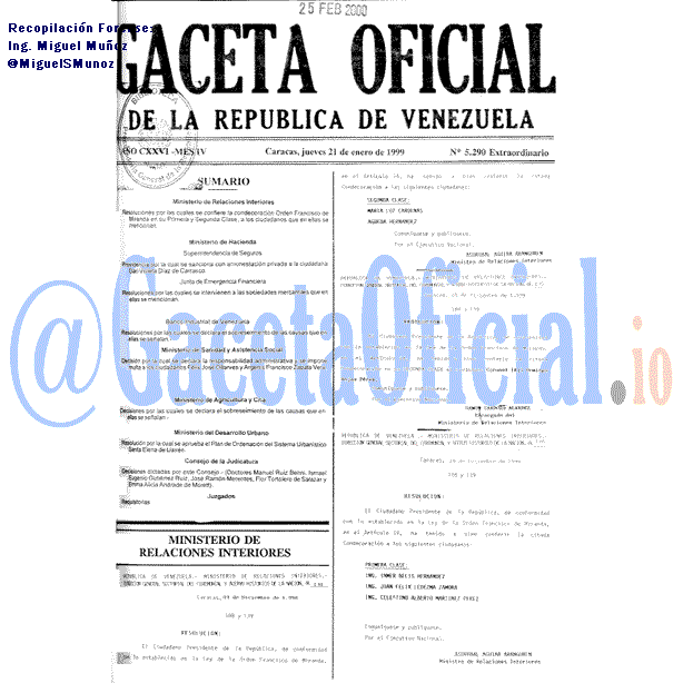 Gaceta Oficial 5290 del 21 Enero 1999