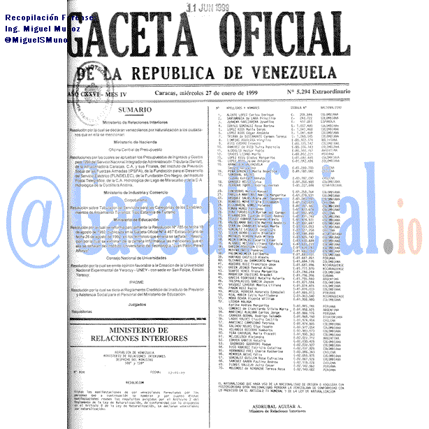 Gaceta Oficial 5294 del 27 Enero 1999