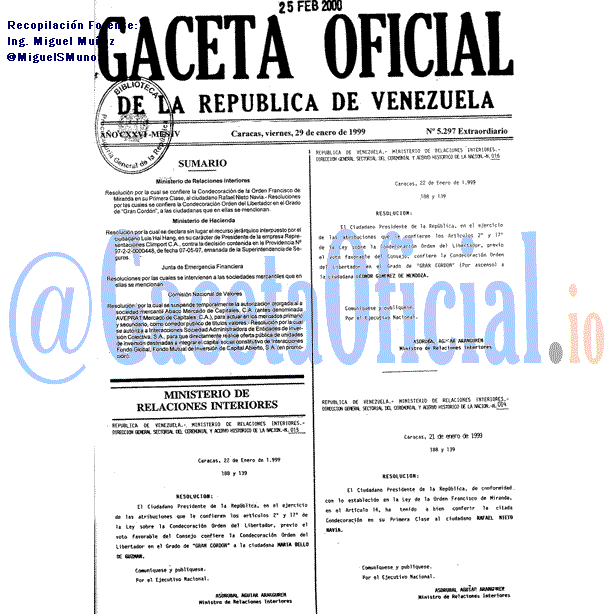 Gaceta Oficial 5297 del 29 Enero 1999