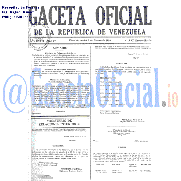 Gaceta Oficial 5307 del 9 Febrero 1999