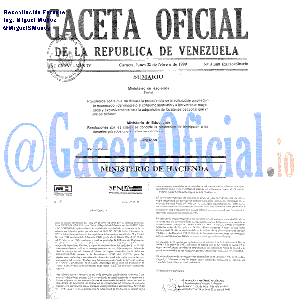 Gaceta Oficial 5309 del 22 Febrero 1999