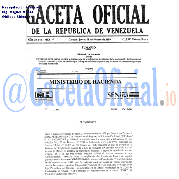Gaceta Oficial 5313 del 25 Febrero 1999