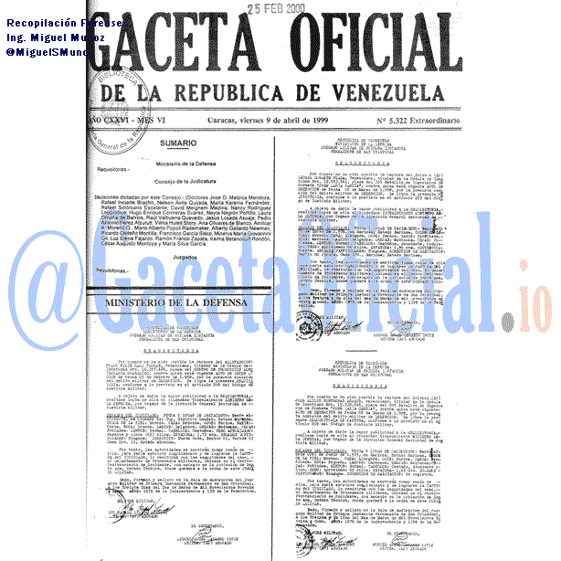 Gaceta Oficial 5322 del 9 Abril 1999