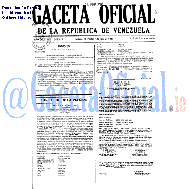 Gaceta Oficial 5360 del 7 Julio 1999