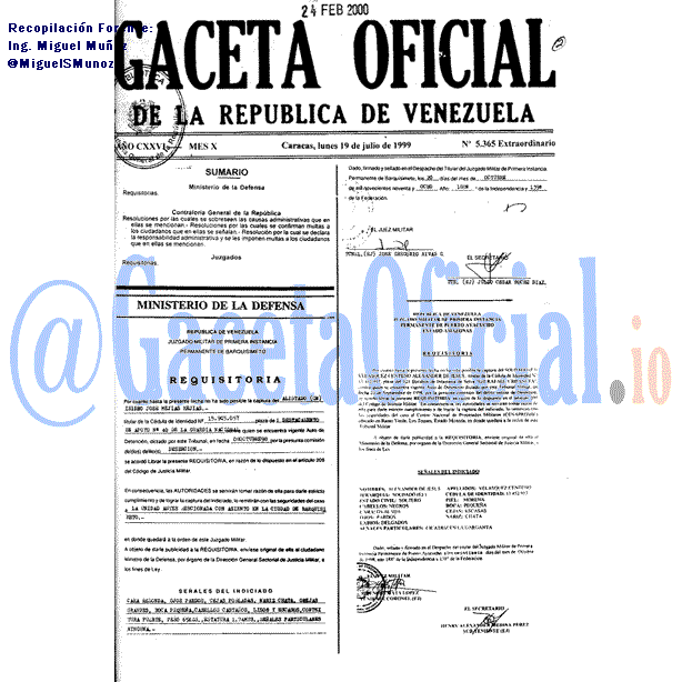 Gaceta Oficial 5365 del 19 Julio 1999