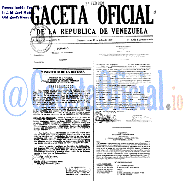 Gaceta Oficial 5366 del 19 Julio 1999