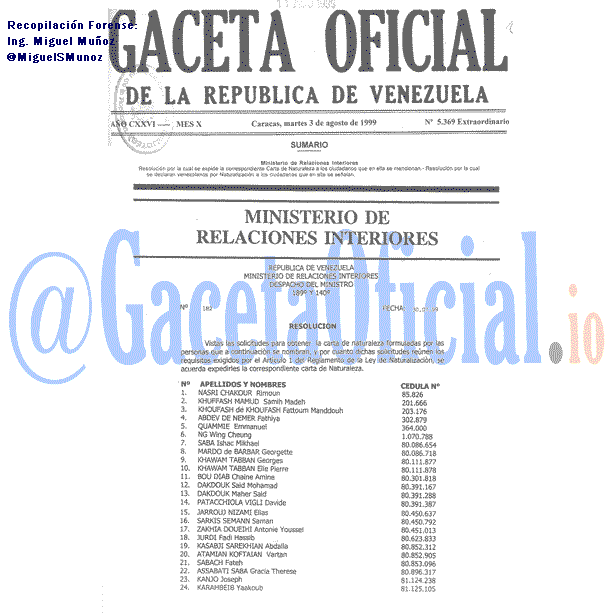 Gaceta Oficial 5369 del 3 Agosto 1999