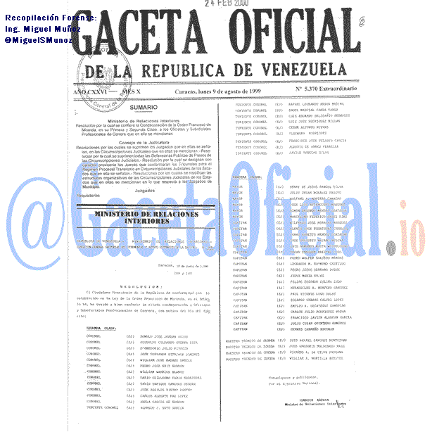 Gaceta Oficial 5370 del 9 Agosto 1999