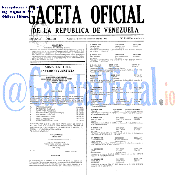 Gaceta Oficial 5384 del 6 Octubre 1999