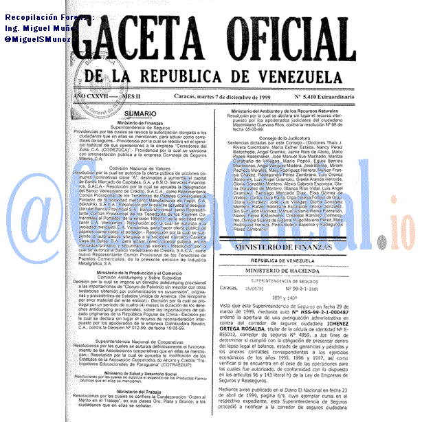 Gaceta Oficial 5410 del 7 Diciembre 1999