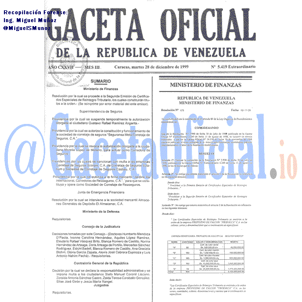 Gaceta Oficial 5419 del 28 Diciembre 1999