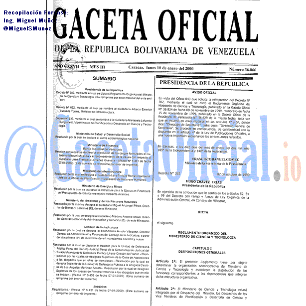 Gaceta Oficial 36866 del 10 Enero 2000