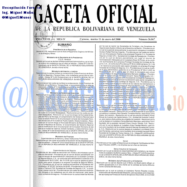 Gaceta Oficial 36867 del 11 Enero 2000