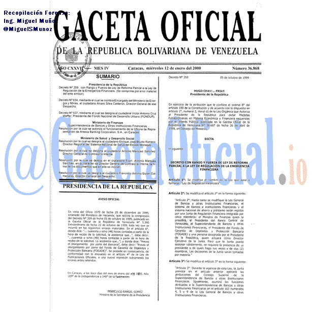Gaceta Oficial 36868 del 12 Enero 2000