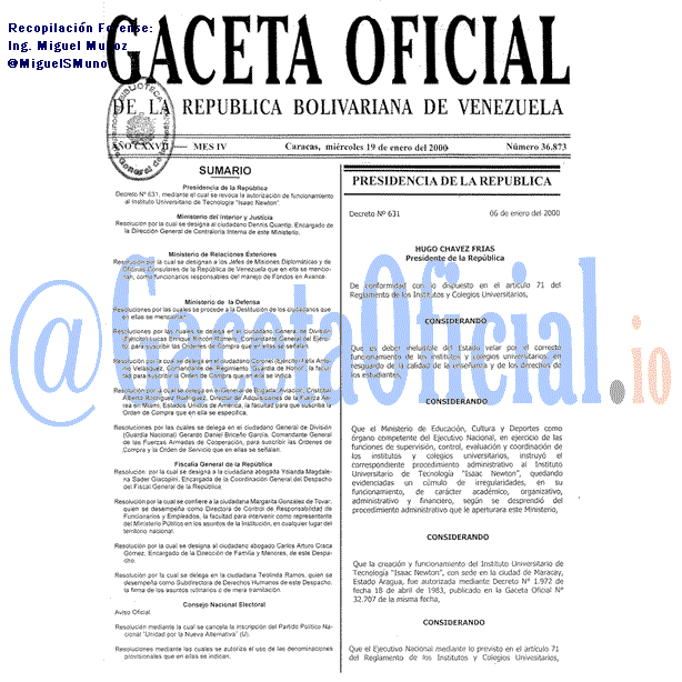 Gaceta Oficial 36873 del 19 Enero 2000