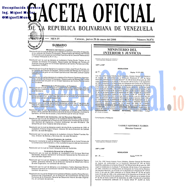 Gaceta Oficial 36874 del 20 Enero 2000