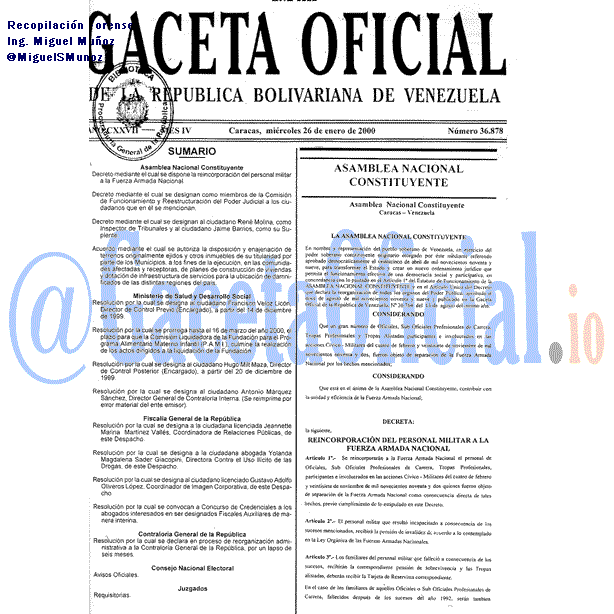 Gaceta Oficial 36878 del 26 Enero 2000