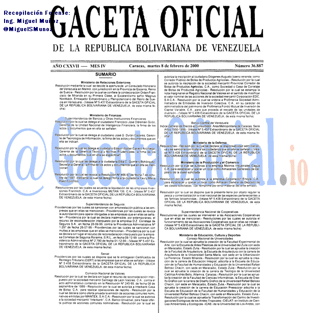 Gaceta Oficial 36887 del 8 Febrero 2000