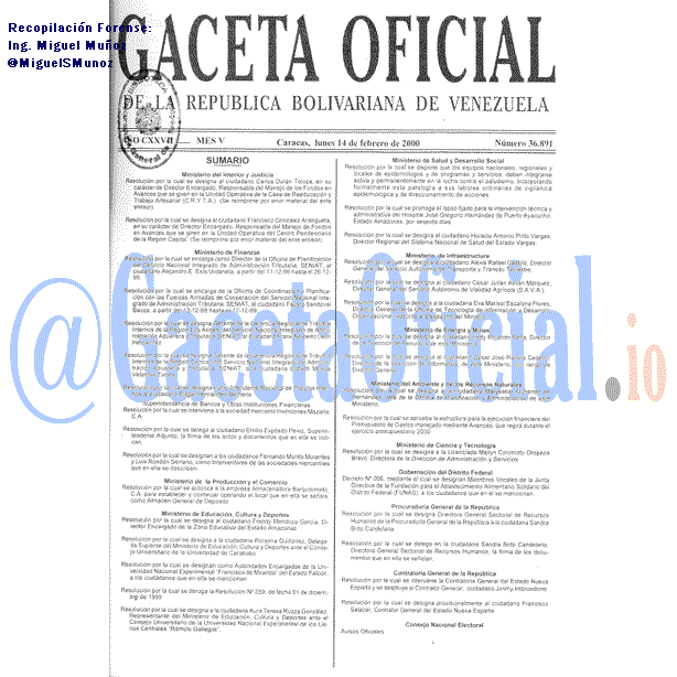 Gaceta Oficial 36891 del 14 Febrero 2000