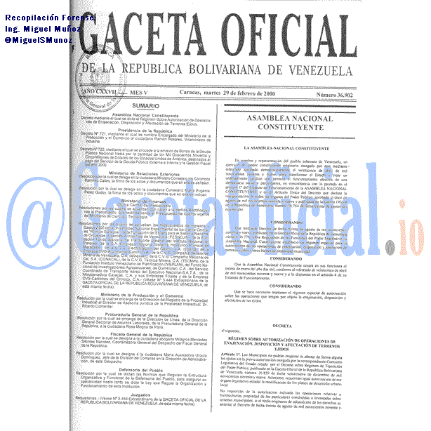 Gaceta Oficial 36902 del 29 Febrero 2000