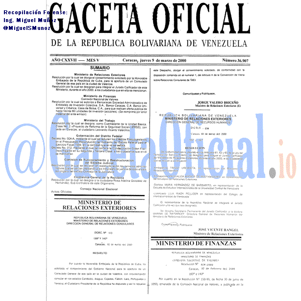 Gaceta Oficial 36907 del 9 Marzo 2000