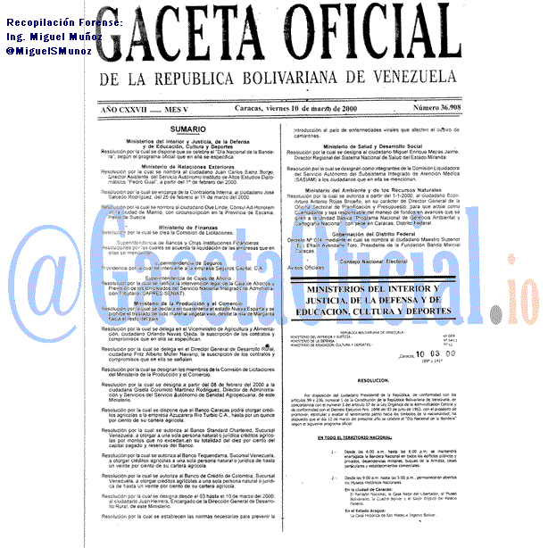 Gaceta Oficial 36908 del 10 Marzo 2000