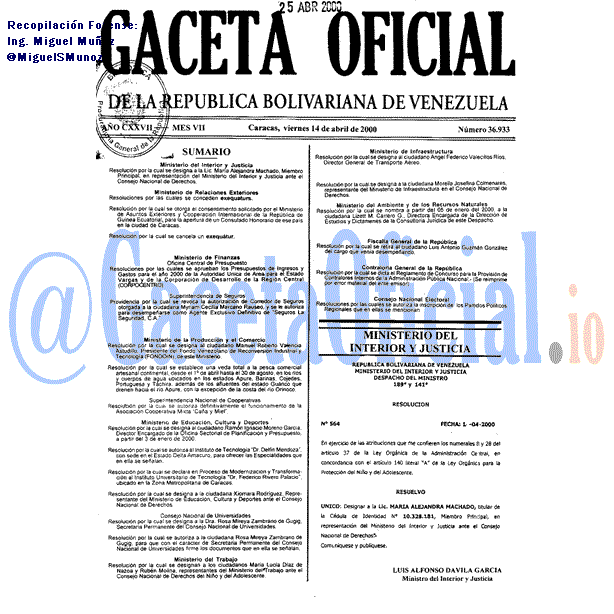 Gaceta Oficial 36933 del 14 Abril 2000