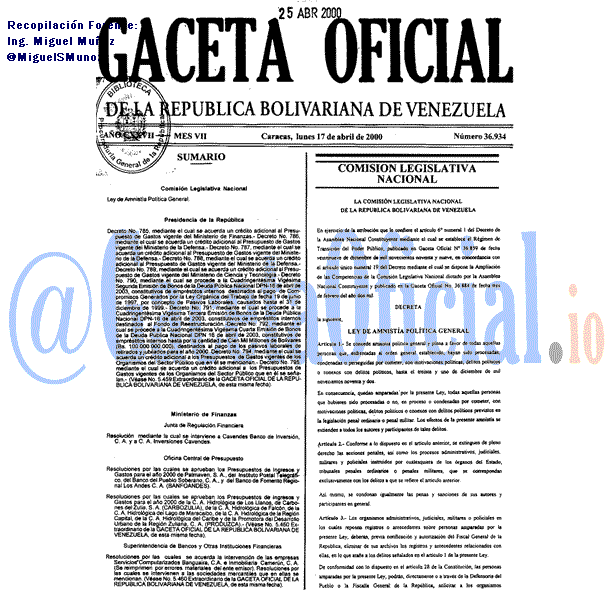 Gaceta Oficial 36934 del 17 Abril 2000