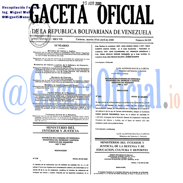 Gaceta Oficial 36935 del 18 Abril 2000