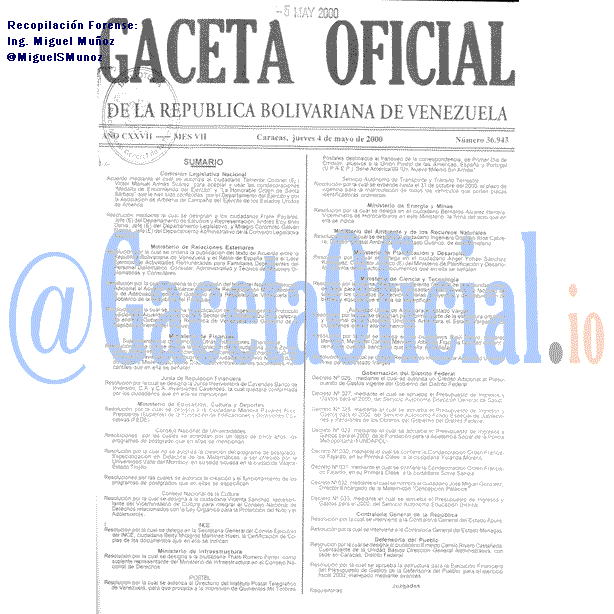 Gaceta Oficial 36943 del 4 Mayo 2000
