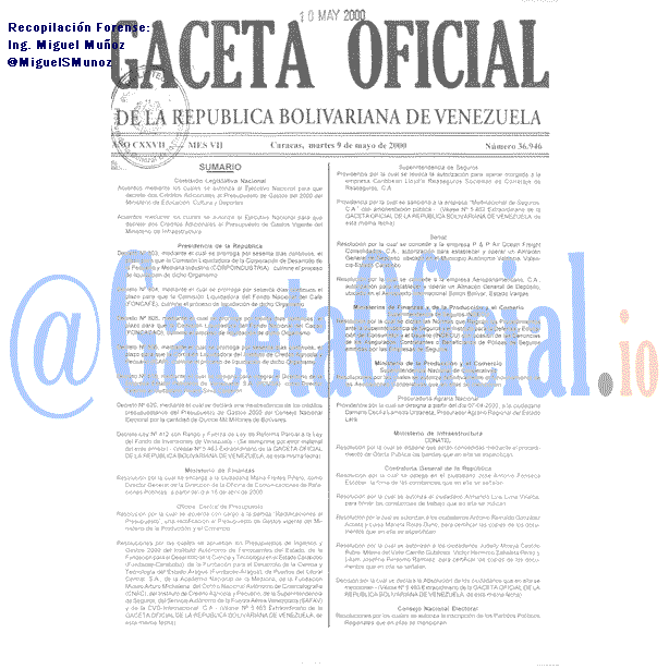 Gaceta Oficial 36946 del 9 Mayo 2000