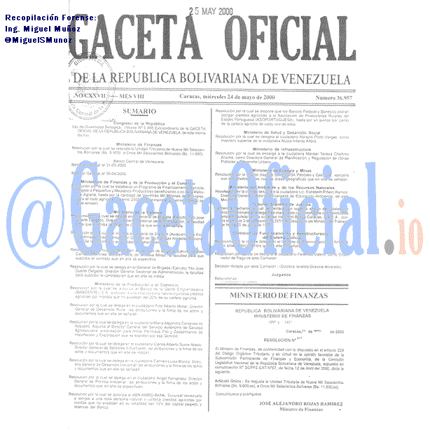 Gaceta Oficial 36957 del 24 Mayo 2000