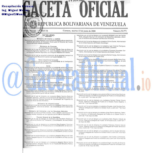 Gaceta Oficial 36971 del 13 Junio 2000