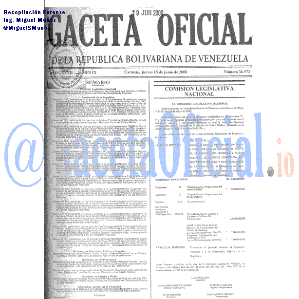 Gaceta Oficial 36973 del 15 Junio 2000