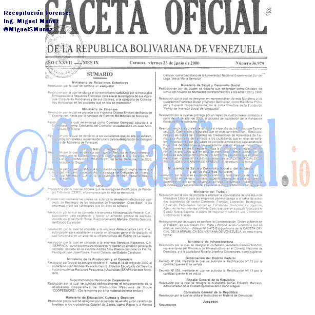 Gaceta Oficial 36979 del 23 Junio 2000