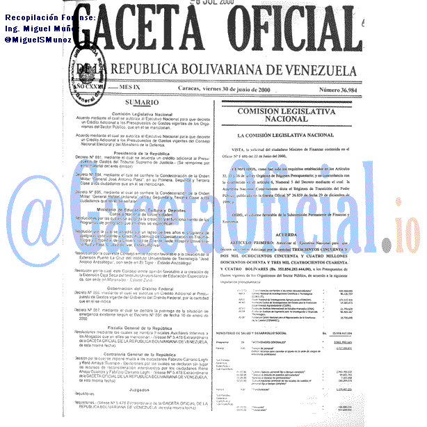 Gaceta Oficial 36984 del 30 Junio 2000